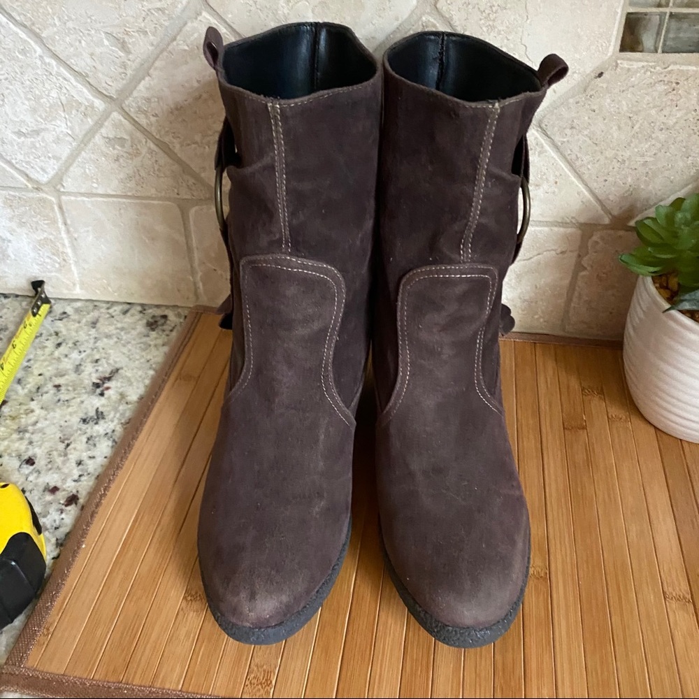 ENIGMA BROWN ANKLE BOOTS WEDGE HEEL - Picture 5 of 11